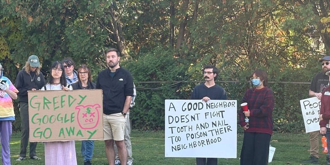 Dozens gather near Fort Wayne's Google data center to voice concerns about air quality, energy costs and traffic